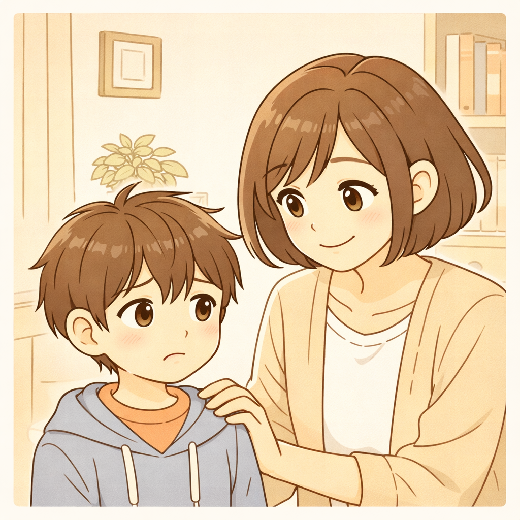 お母さんが子どもに寄り添うシーン