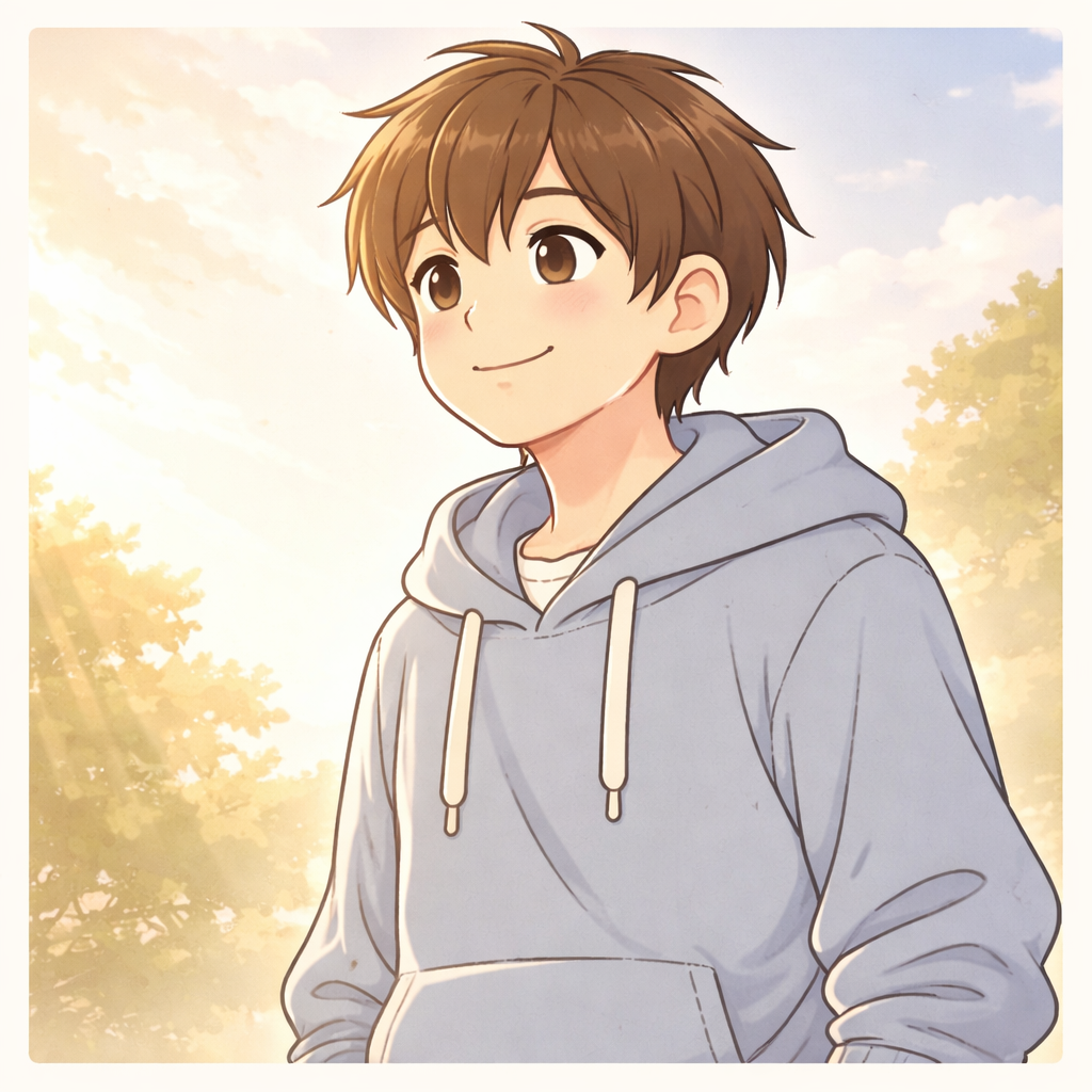 明るい未来を見る次男