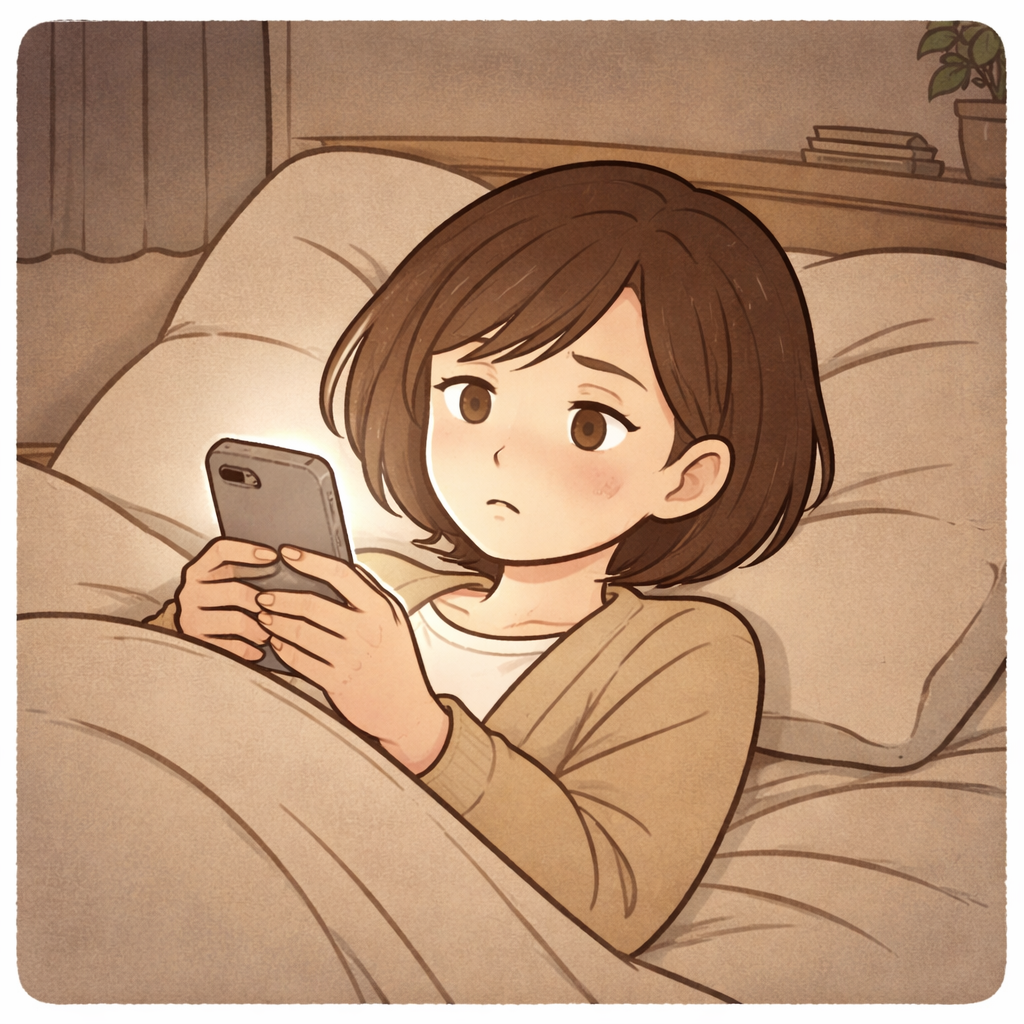 夜中にスマホを見て落ち込む母
