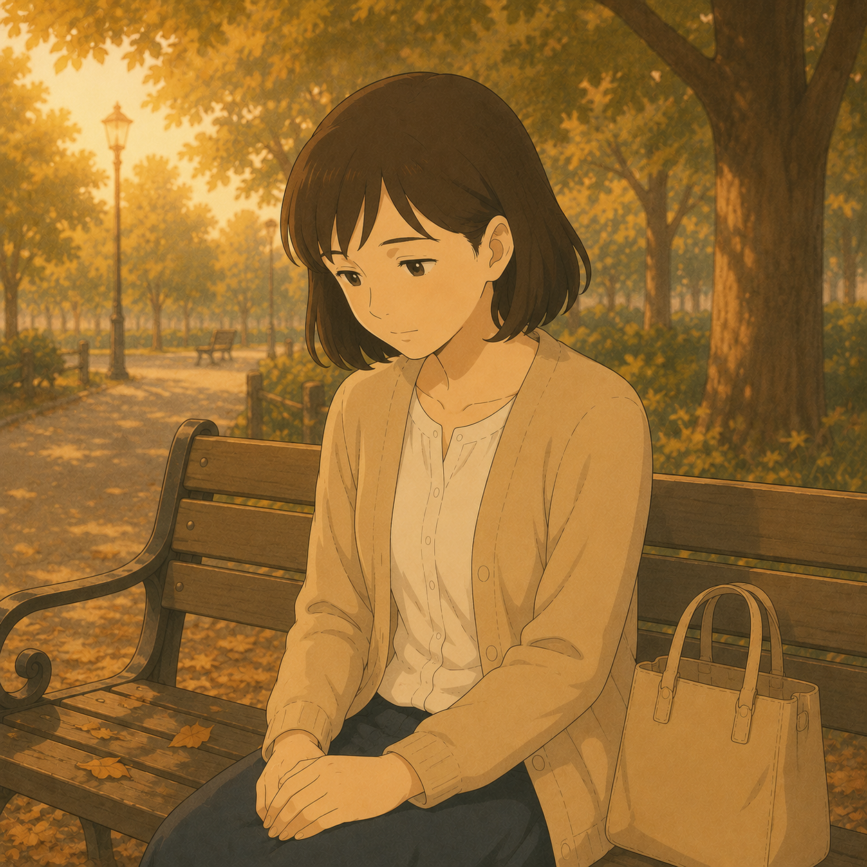 公園のベンチで一人たたずむお母さん