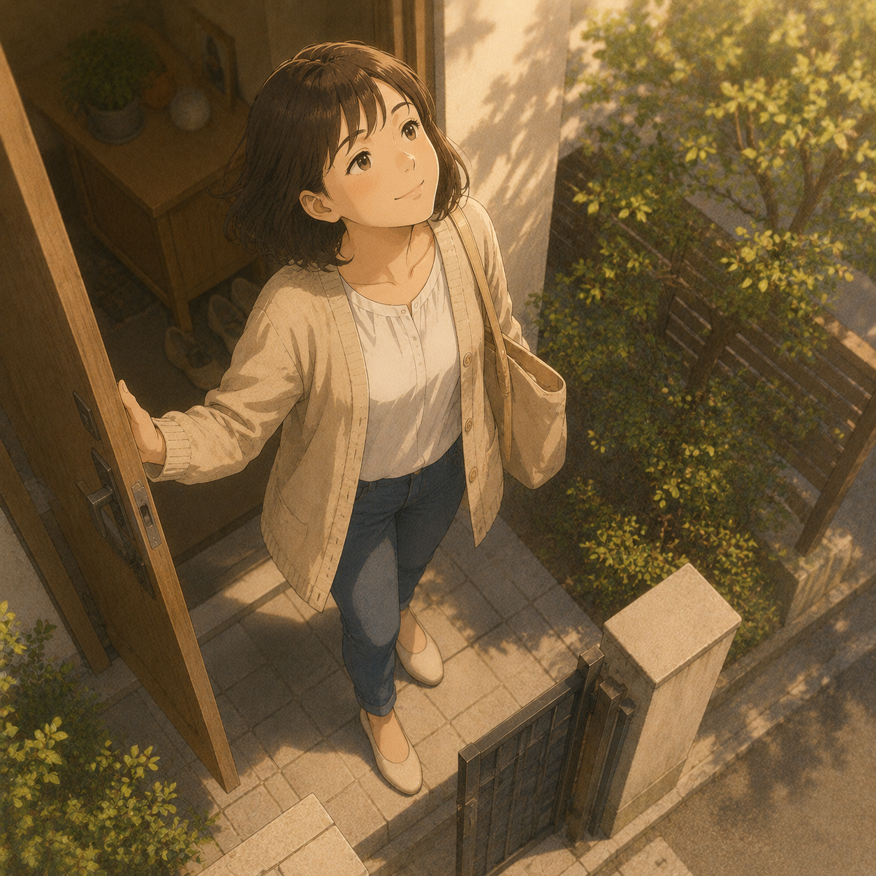 公園のベンチで一人ほっとするお母さんのイラスト