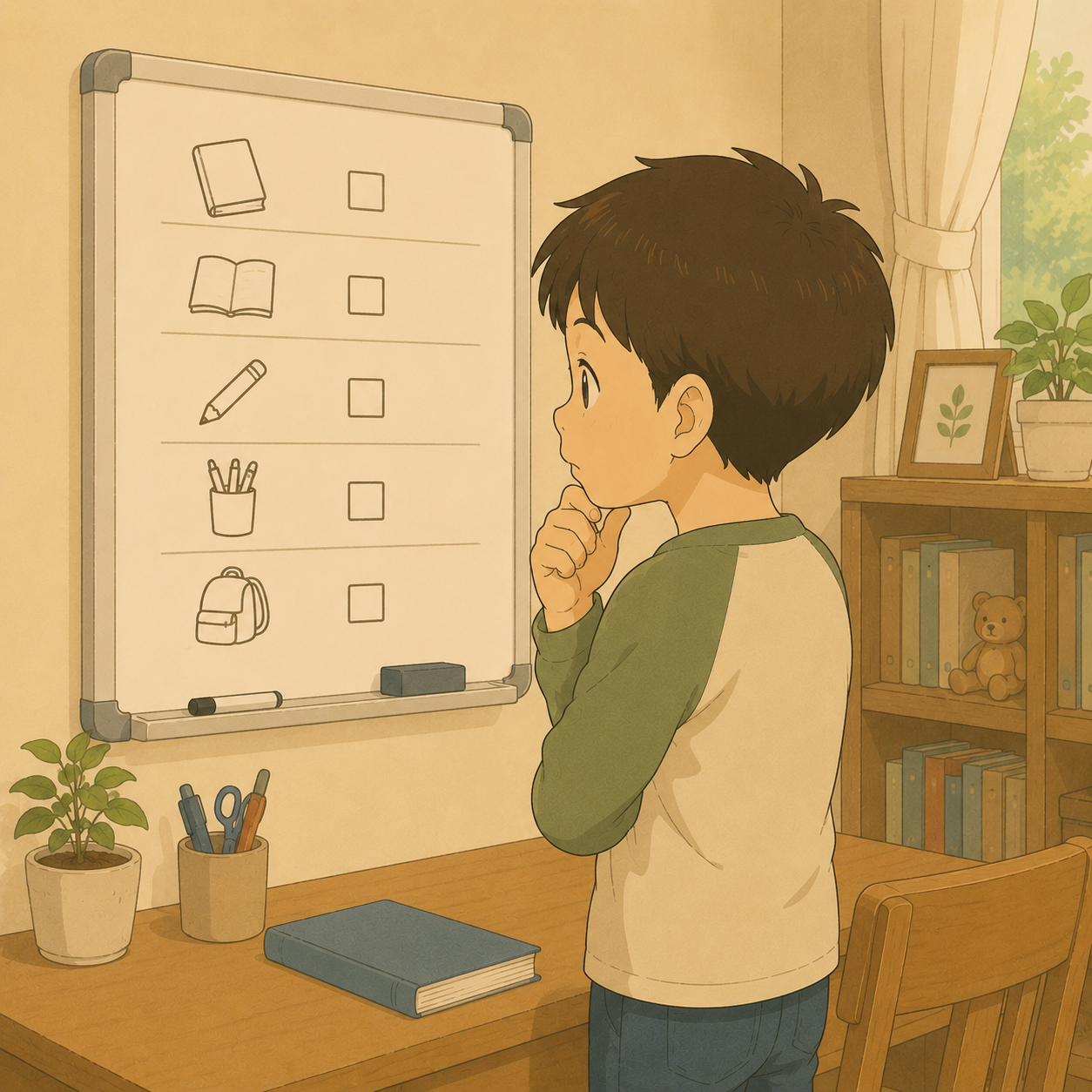 ホワイトボードを見る男の子