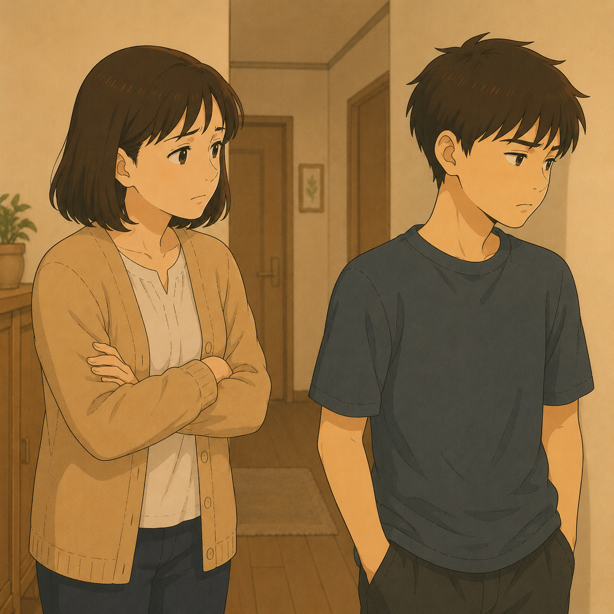長男と向き合うお母さんのイラスト