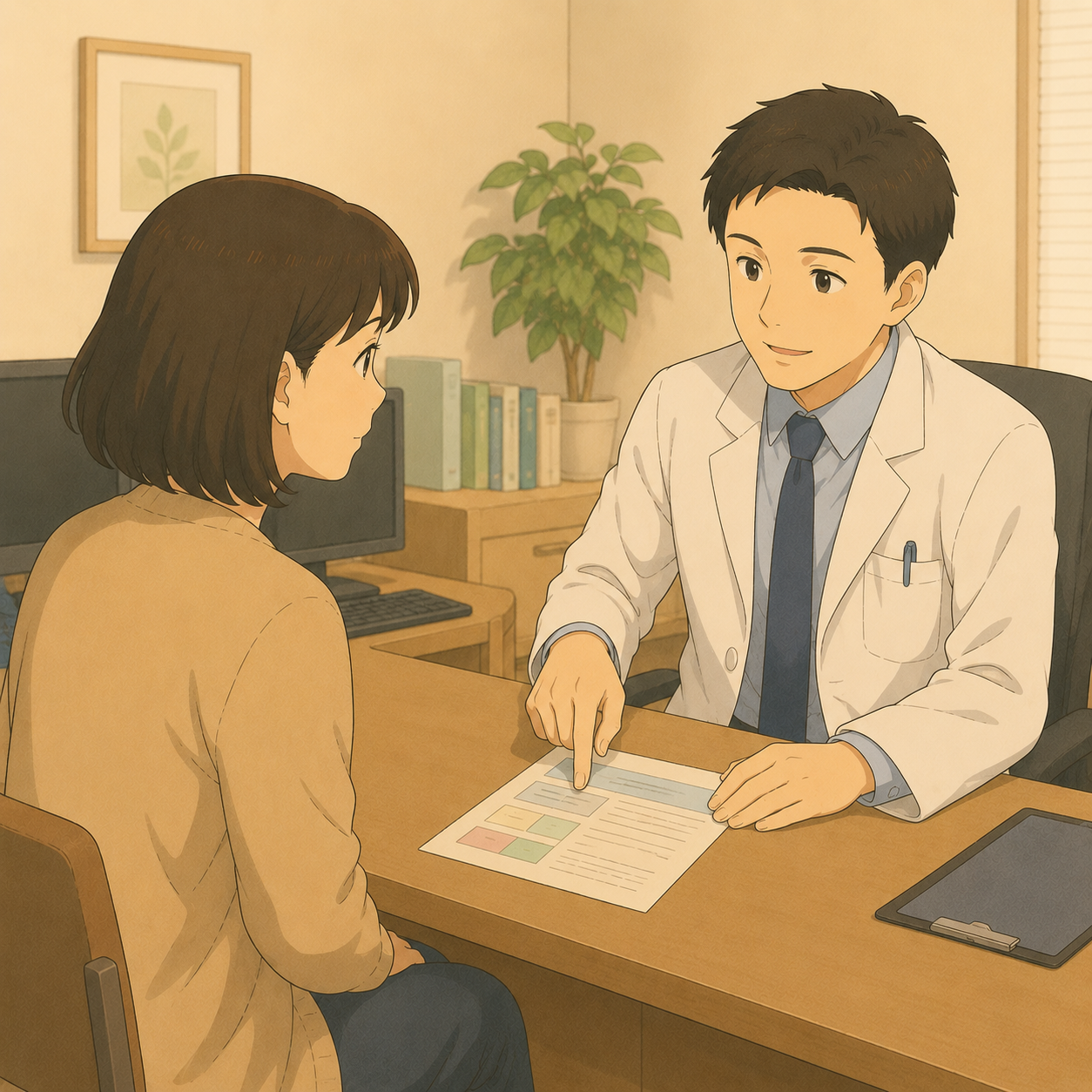 医師との診察室のイラスト
