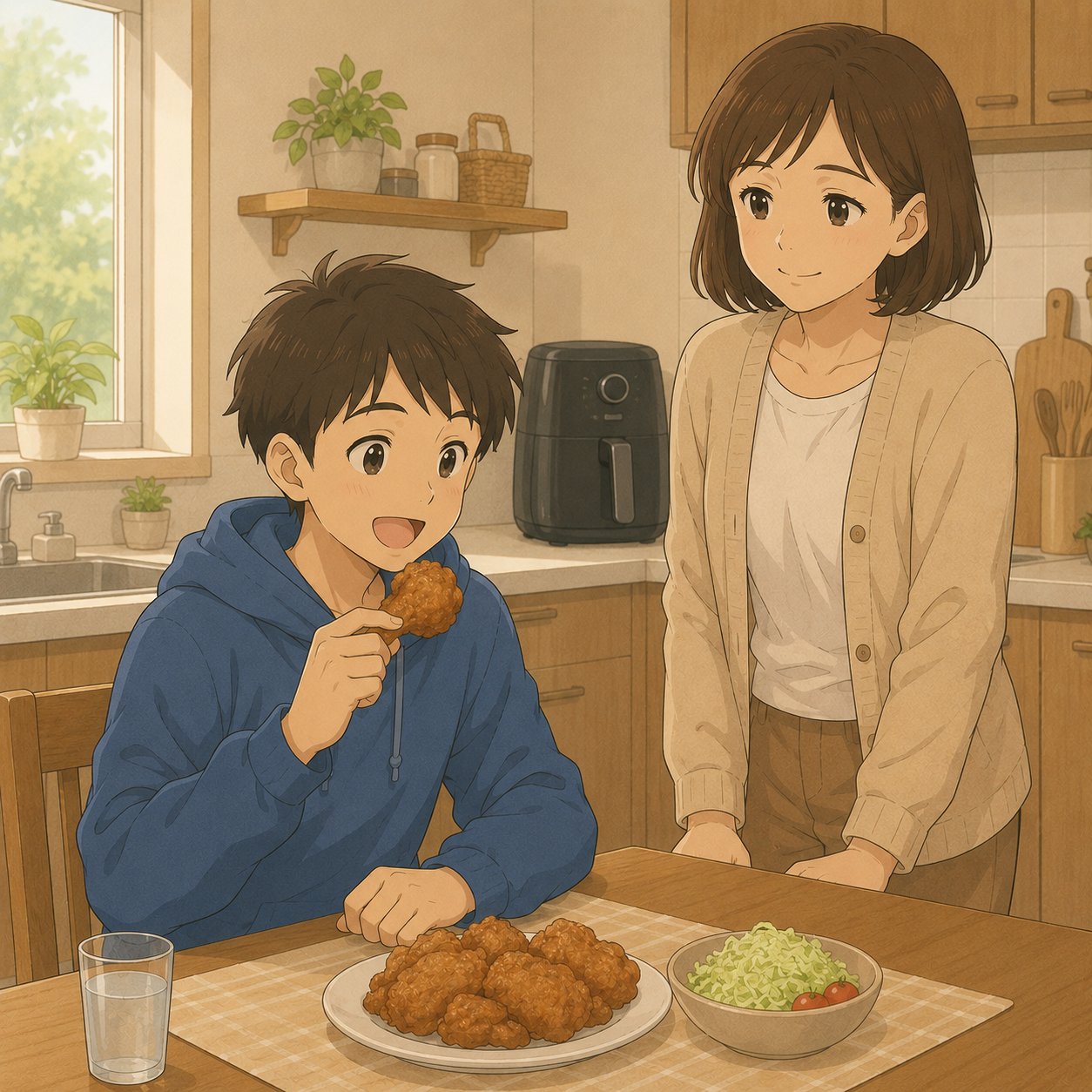 家電に囲まれてほっとするお母さん