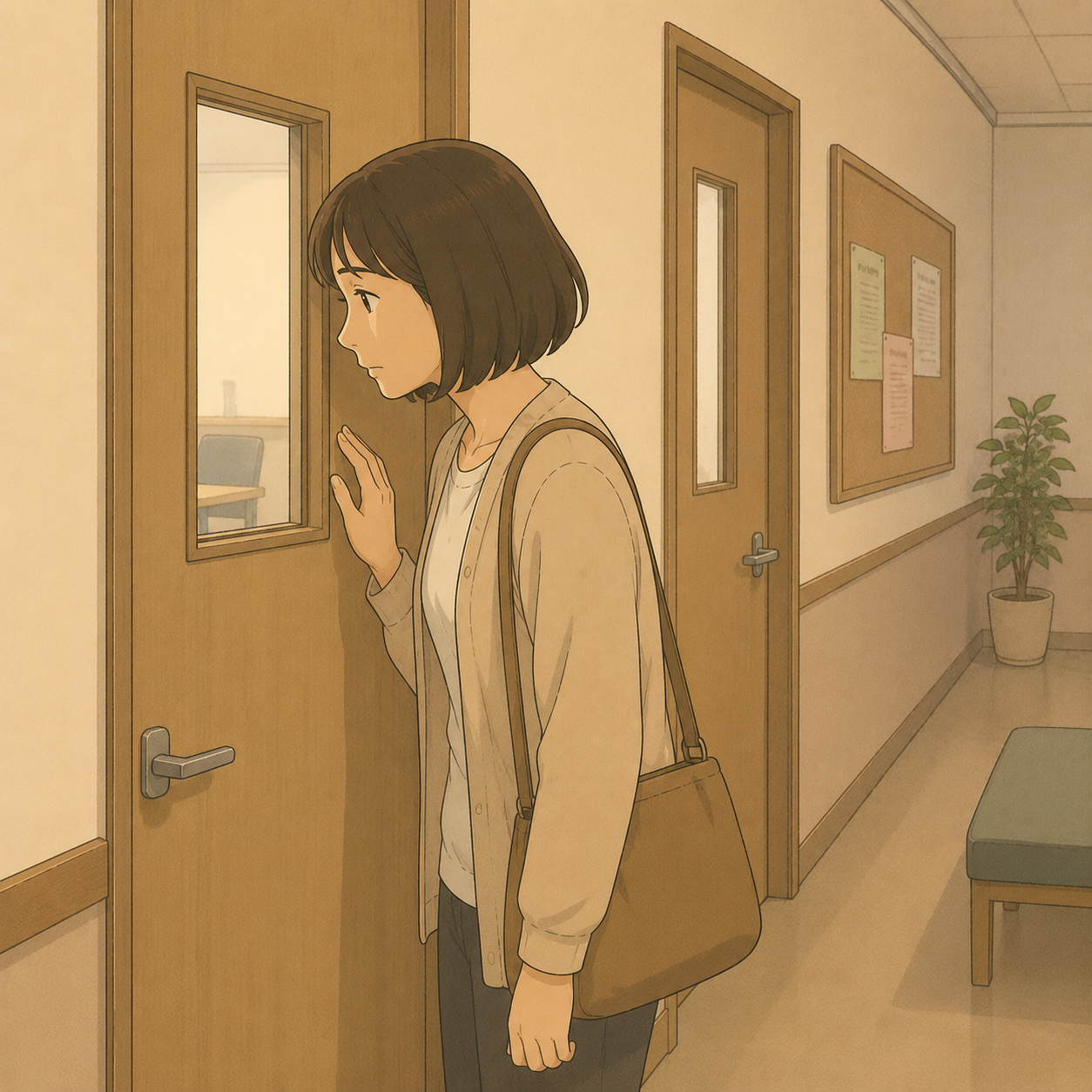 塾の教室を外からのぞくお母さん