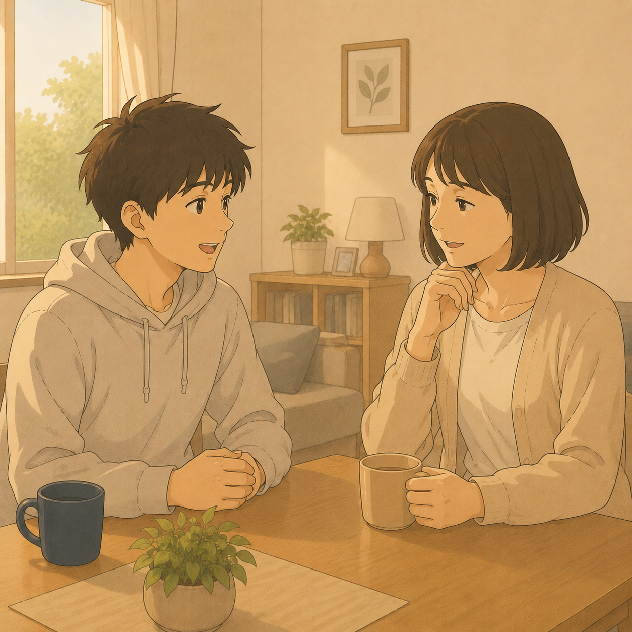 先生とお母さんの体験授業の場面