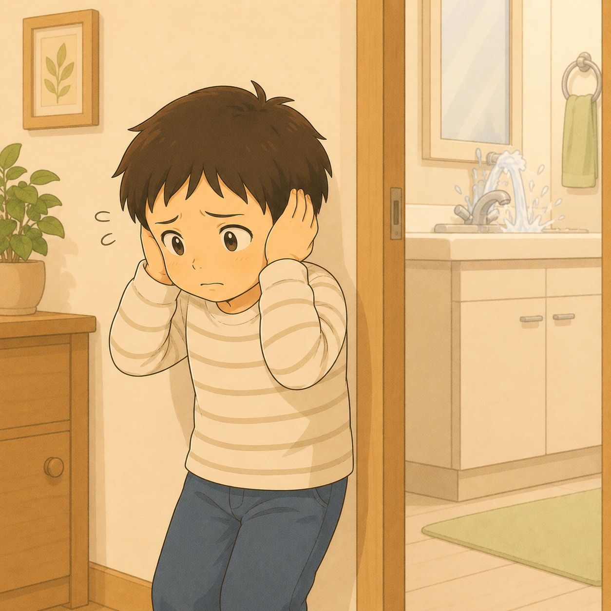 耳をふさぐ感覚過敏の幼児のイラスト