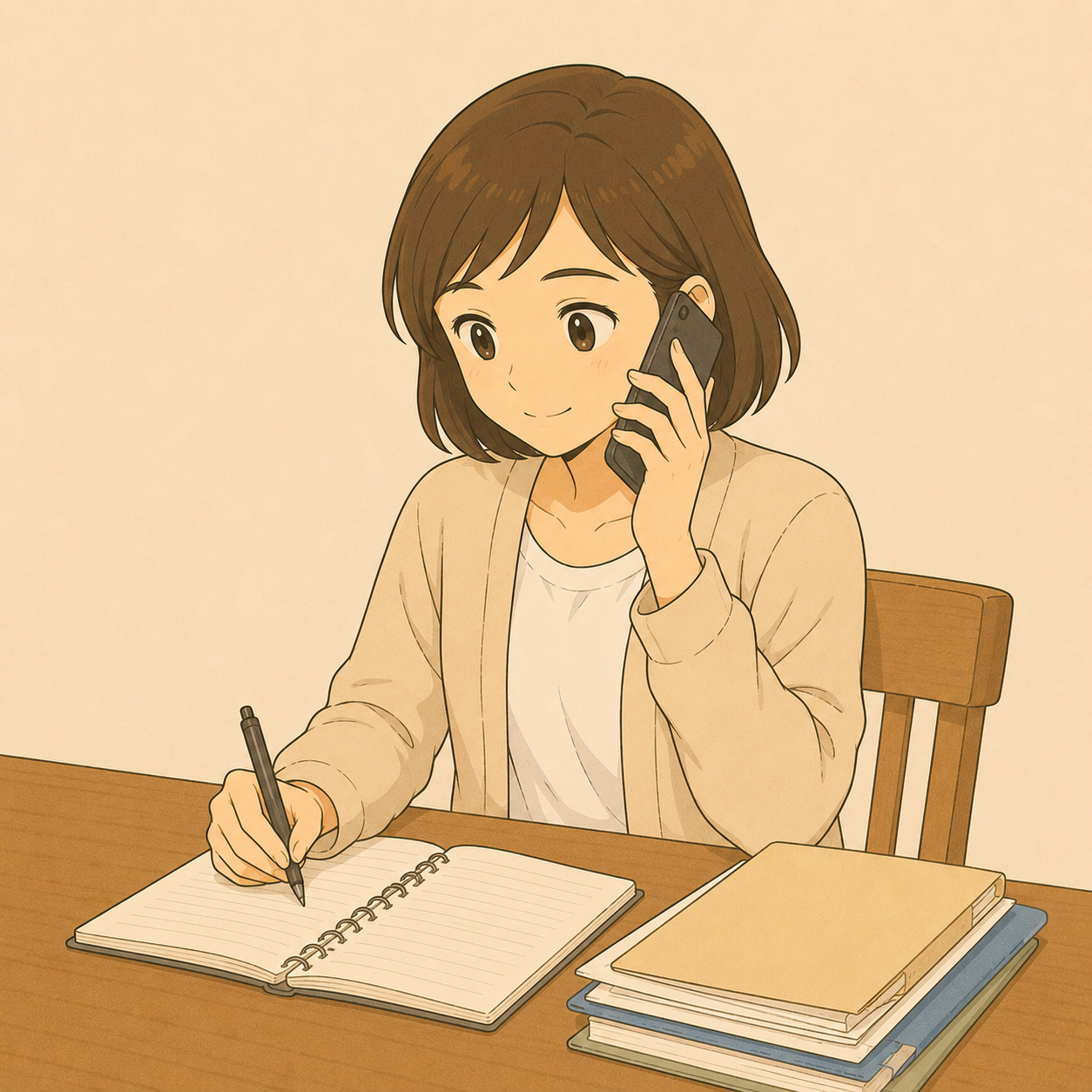 電話で支援機関や学校と連携する母