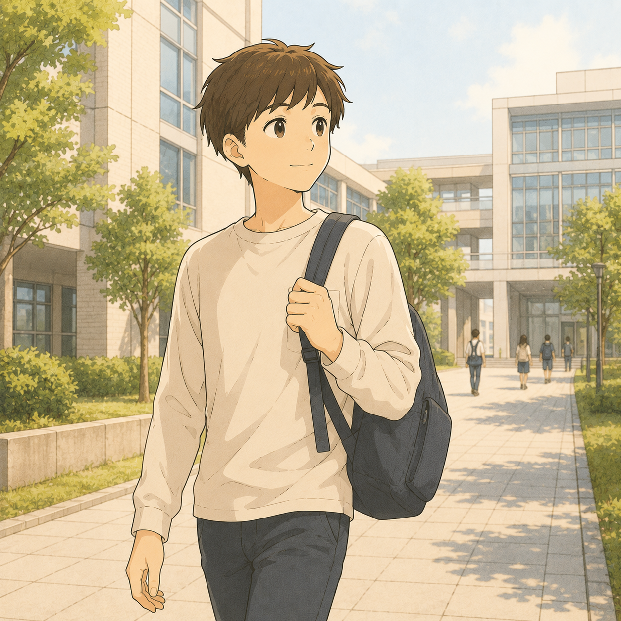 高専のキャンパスを歩く高専生のイメージイラスト