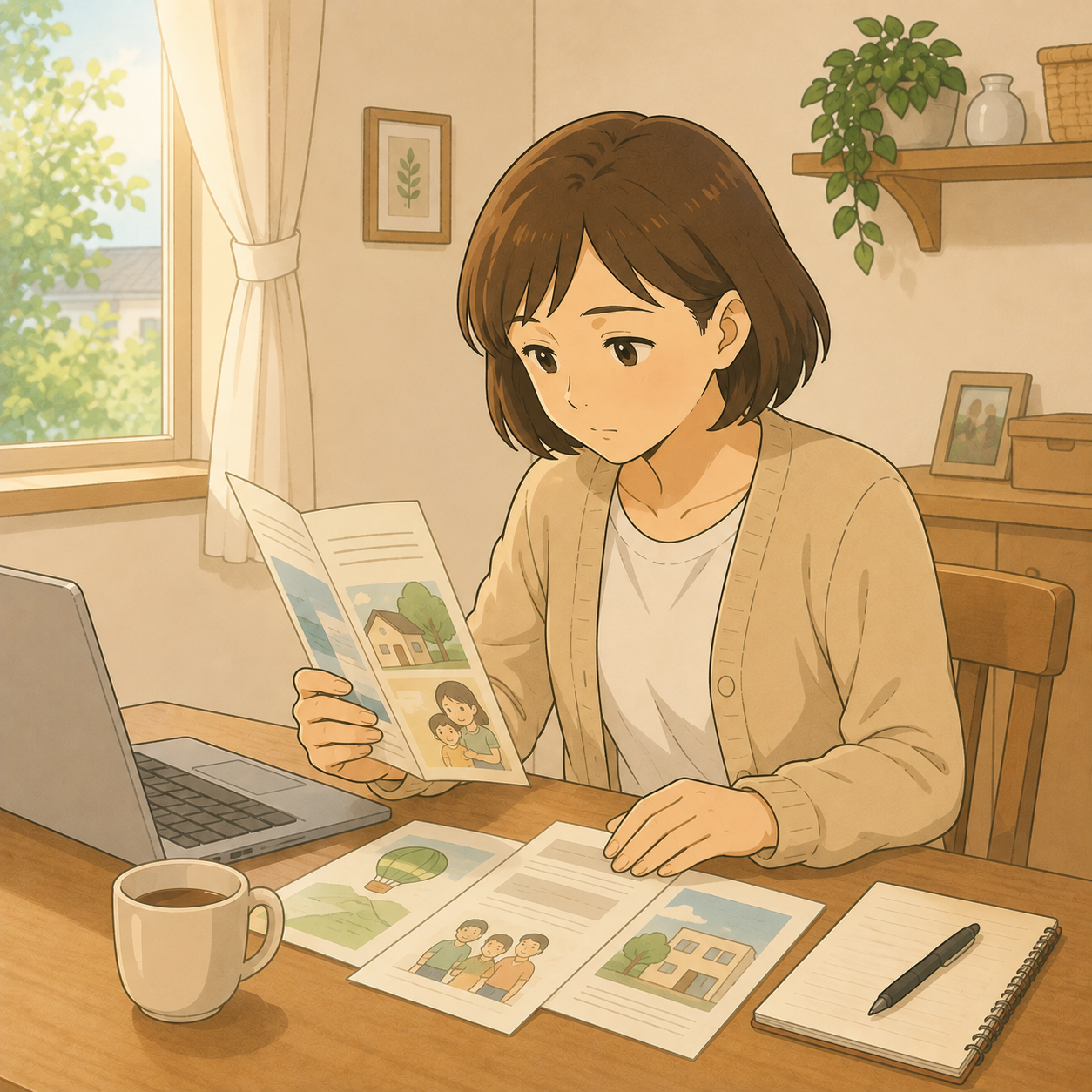 就労移行支援のパンフレットを読む母