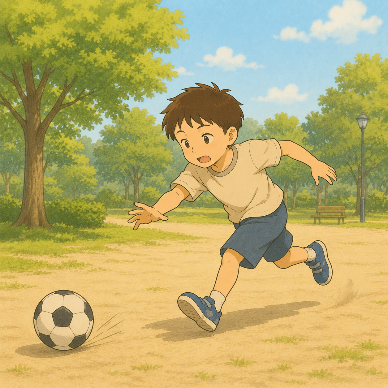 公園でボールを追いかけて走る子のイメージイラスト