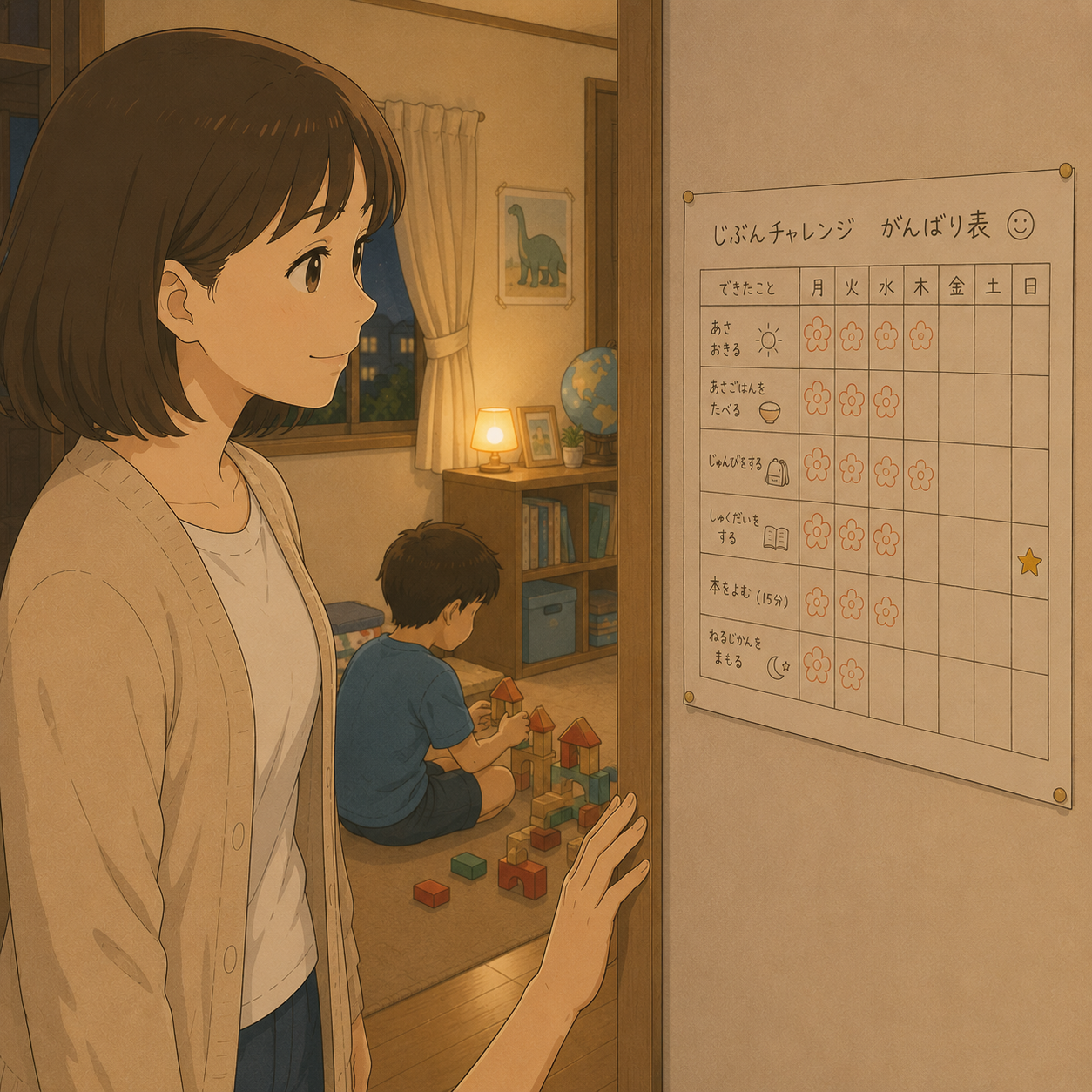 子どもの部屋のがんばり表に気づく母