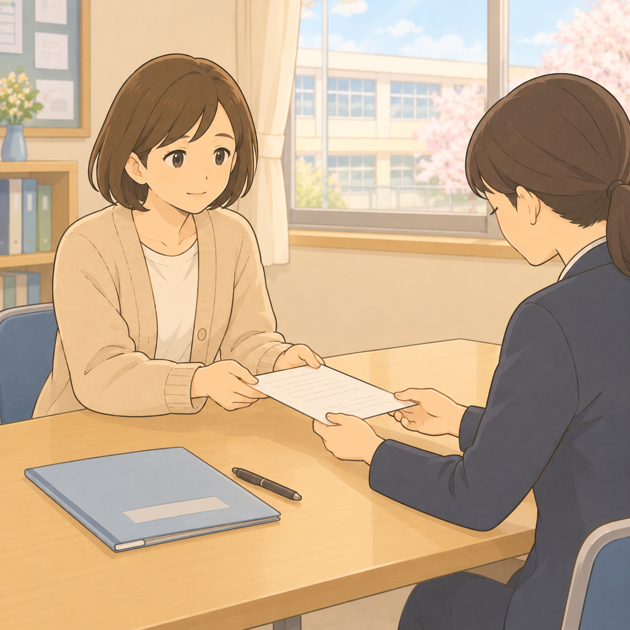 面談で先生に特性を箇条書きにしたメモを手渡す母
